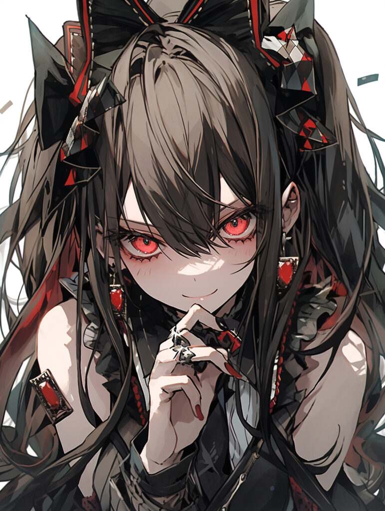 Anime Girl with Red Eyes & Intricate Jewelry - Captivating Wallpaper