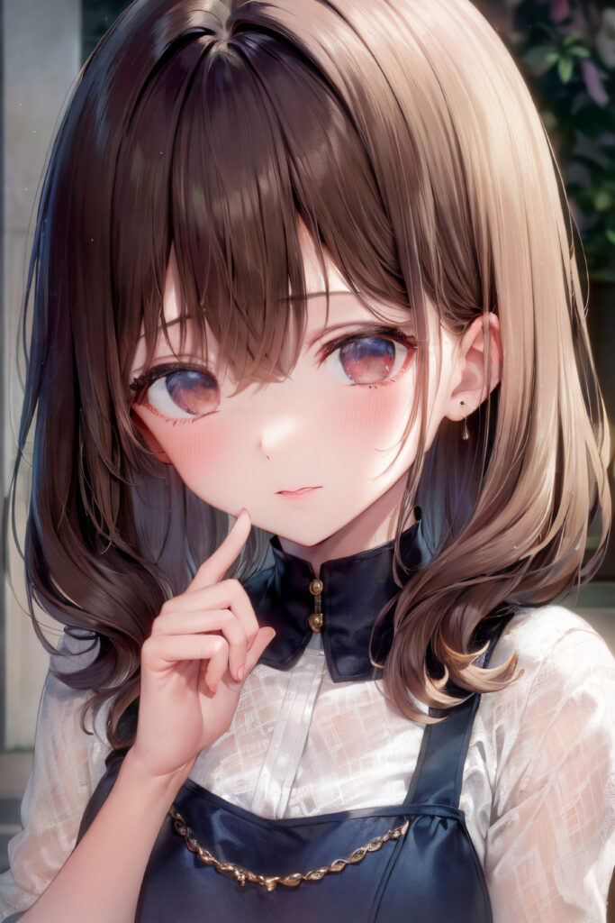 Anime Girl with Blush: Thoughtful Gesture in Soft Lighting Wallpaper