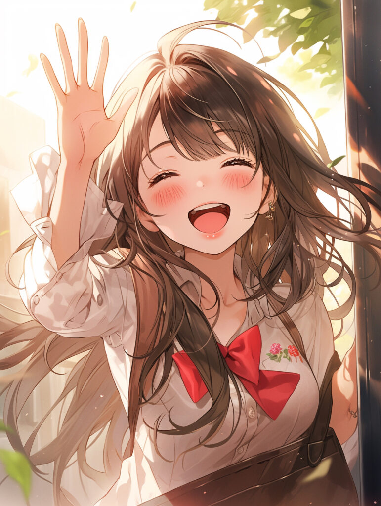 Cheerful Anime Girl Wallpaper: Smiling in Softly Lit Background