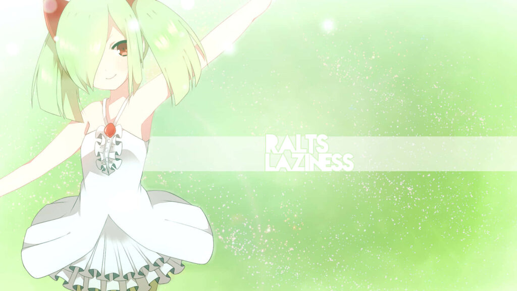 Anime Girl in White with Ralts Design - Sparkling Green Wallpaper