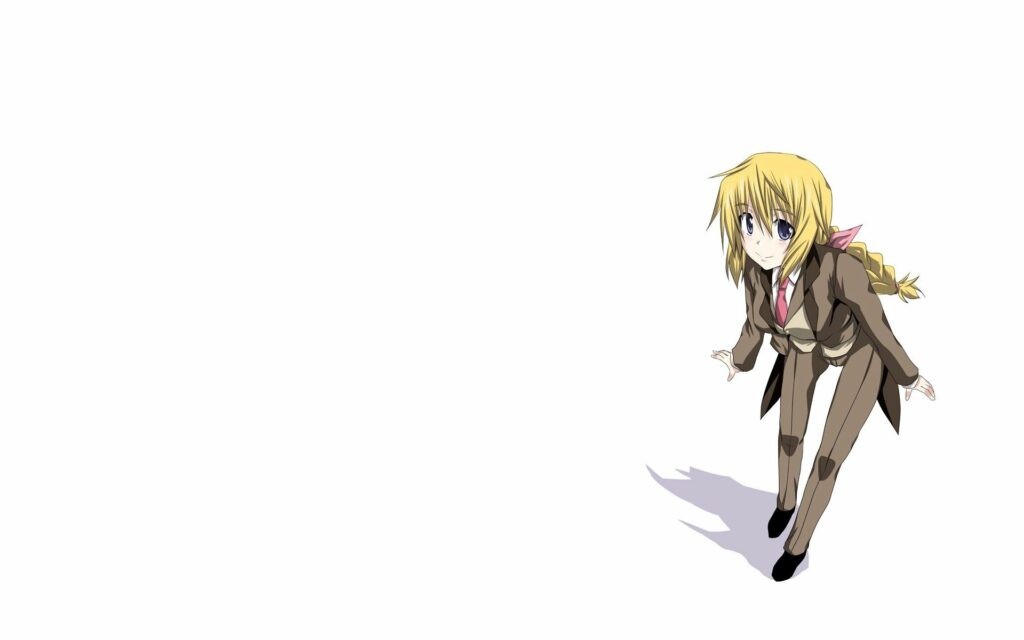 Anime Girl in Brown Tuxedo: Minimalist White Background Art Wallpaper