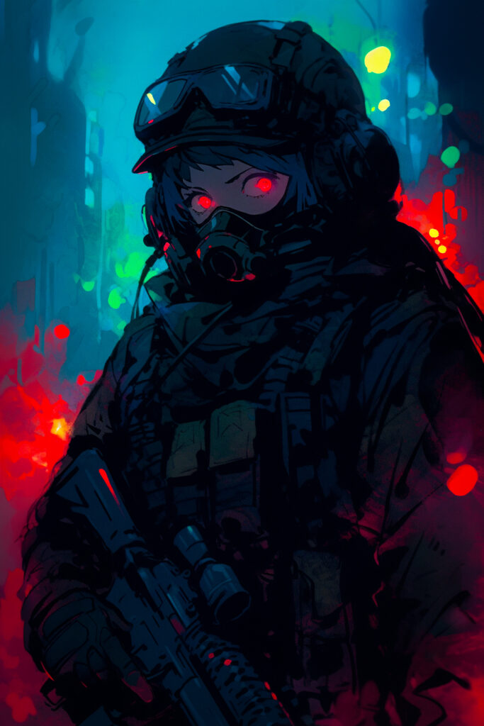 Anime Girl in Military Gear: Futuristic Night City Wallpaper