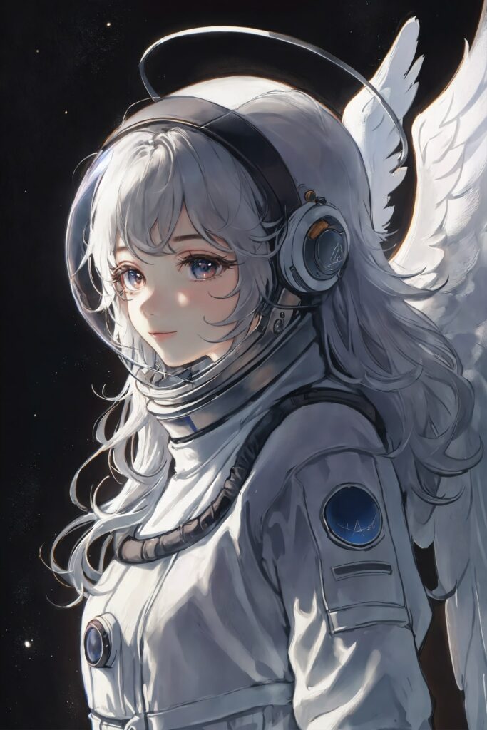 Anime Girl in Spacesuit: Whimsical Starry Wallpaper Illustration