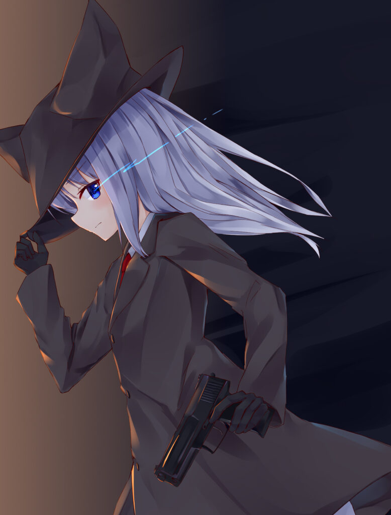 Anime Girl with Cat Ears in Dynamic Lightning Background - Wallpaper
