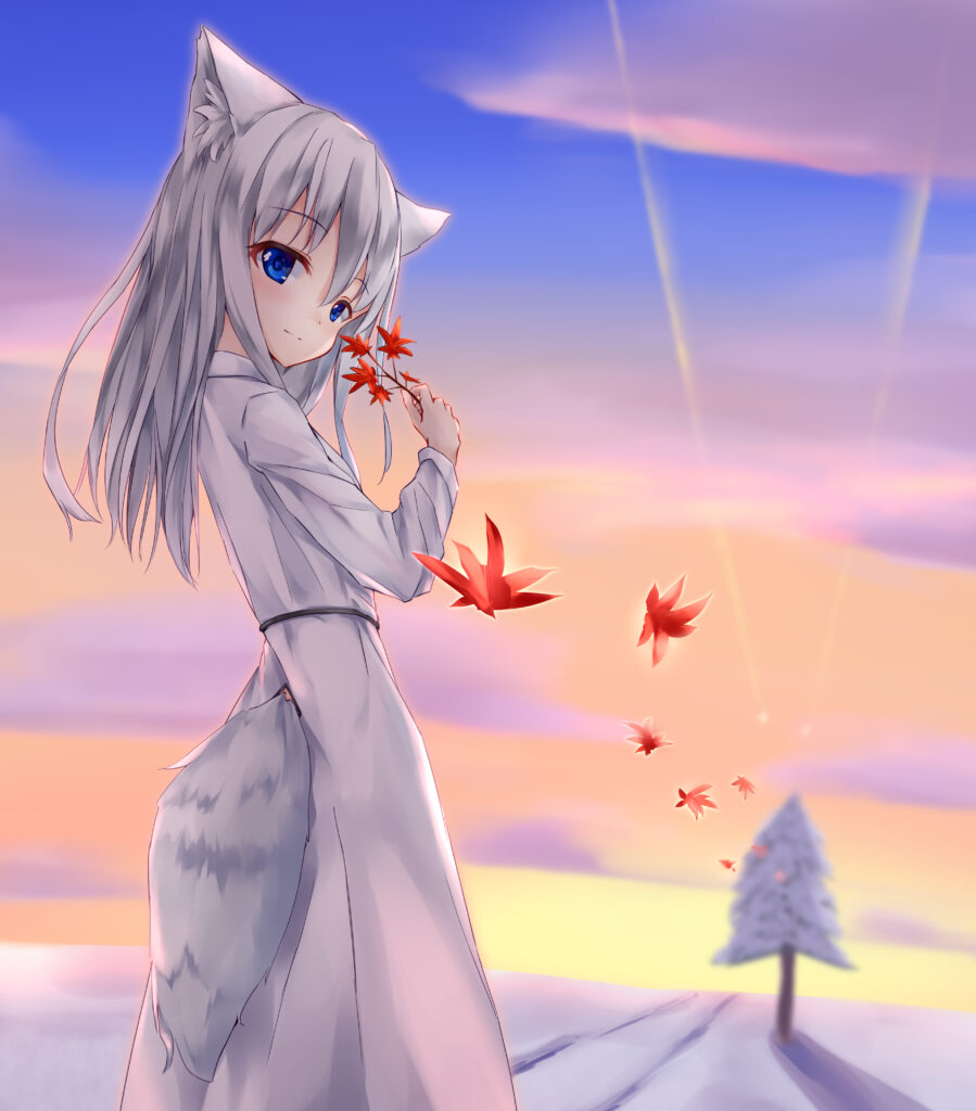 Anime Girl with Cat Ears in Snowy Landscape - Fantasy Wallpaper