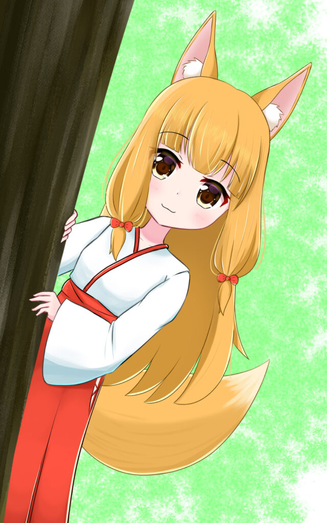 Anime Girl with Fox Ears in Serene Green Background Wallpaper