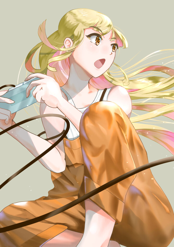 Vibrant Anime Girl with Gamepad - Ideal Wallpaper for Gamers