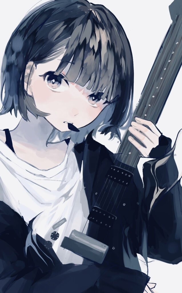 Dynamic Anime Wallpaper: Girl with Guitar & Passionate Expression