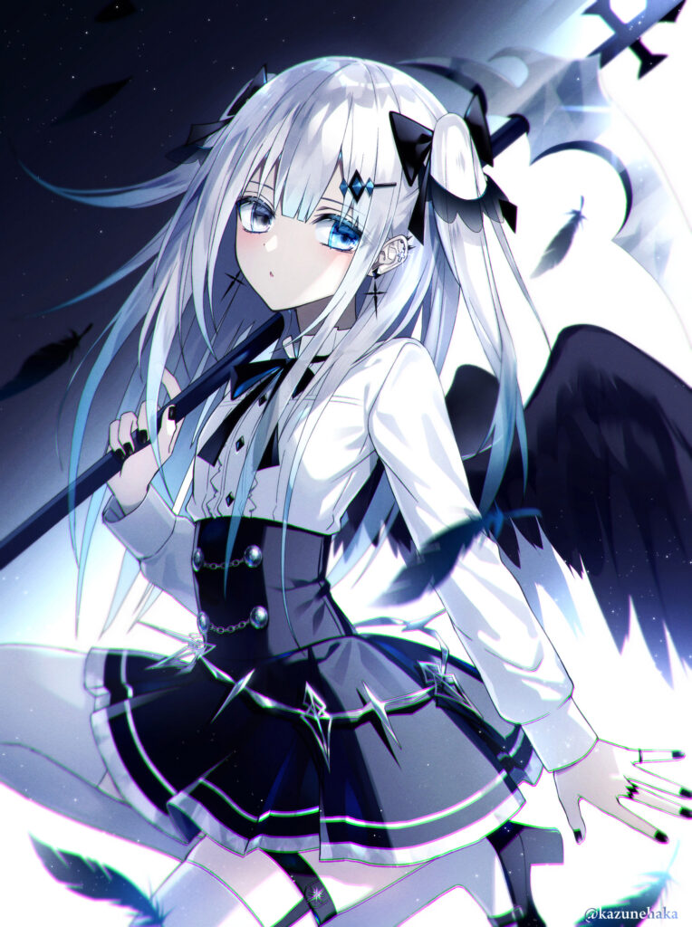 Angel with Heterochromia: Ethereal Anime Wallpaper Background