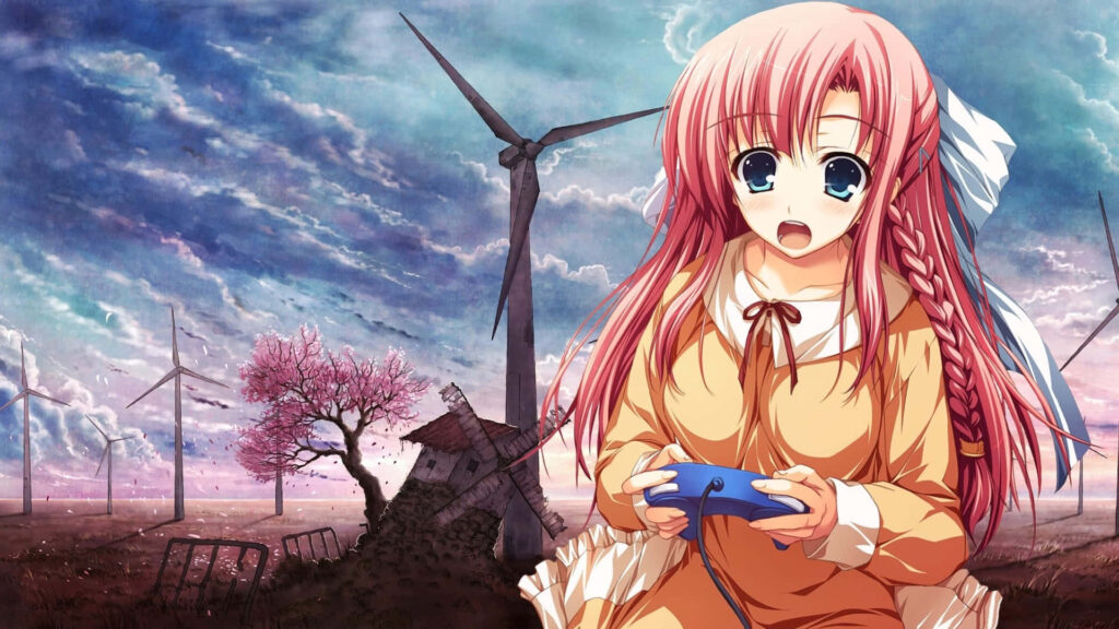 Anime Girl Wallpaper: Pink Hair, Blue Eyes & Nature Background