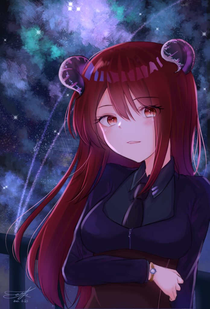 Anime Girl with Red Hair in Cosmic Fantasy Wallpaper