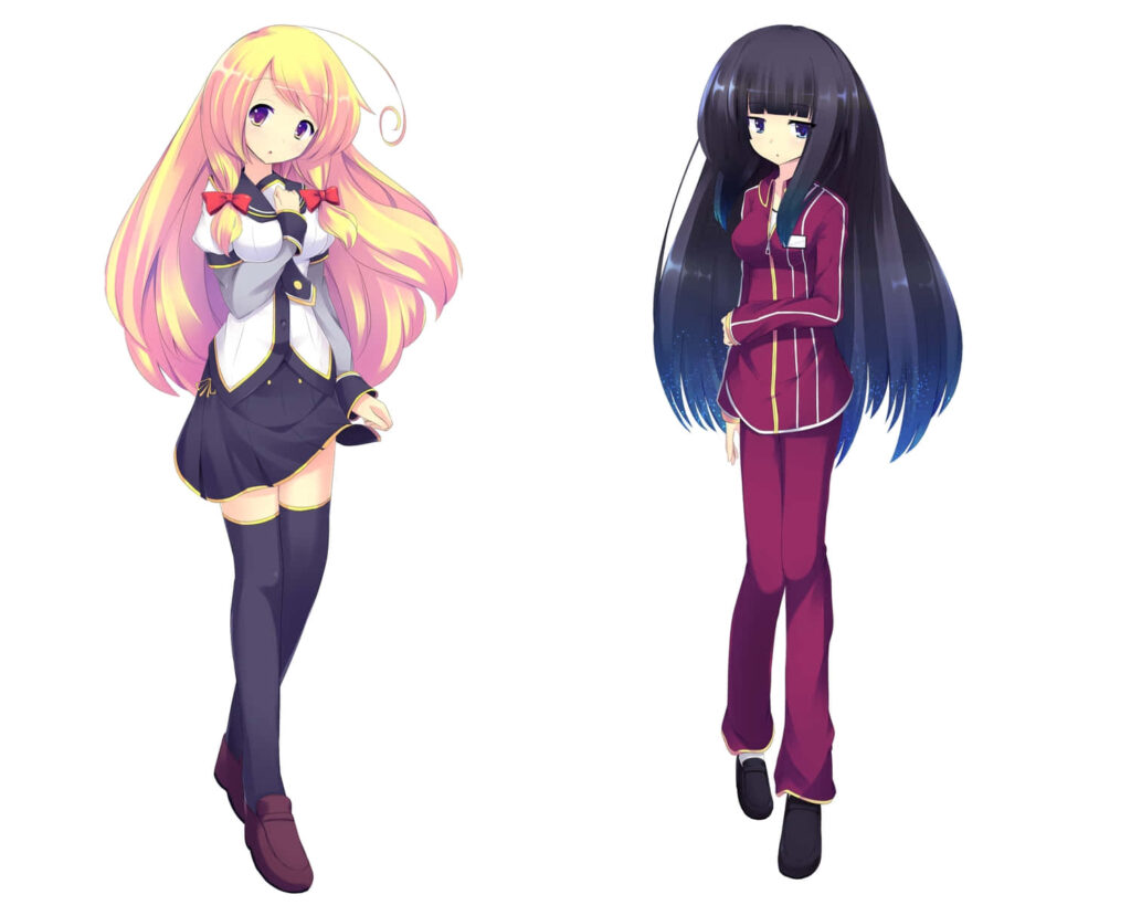 Stylish Anime Girls Wallpaper: Elegant Duo on Clean Background