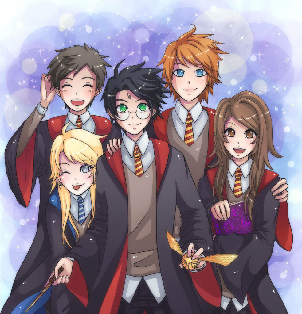 Vibrant Harry Potter Anime Wallpaper: Hogwarts Friends in Magic