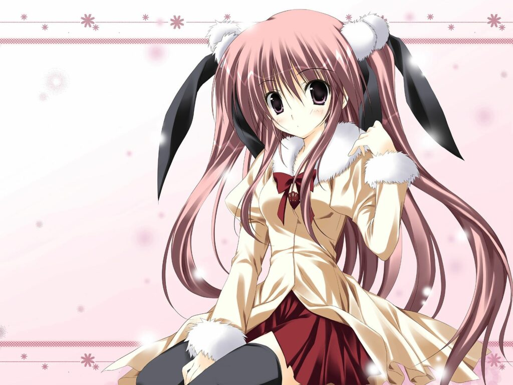 Anime-Inspired Pink Hair Character in Floral Background Wallpaper