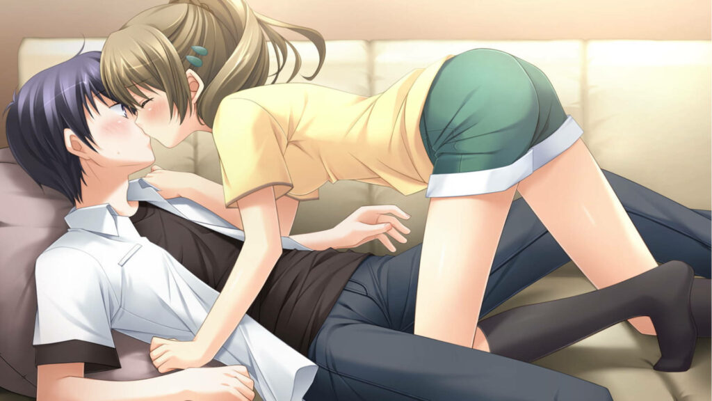 Love Blossoms on a Cozy Couch: A Charming Anime Couple Sharing a Tender Moment Wallpaper