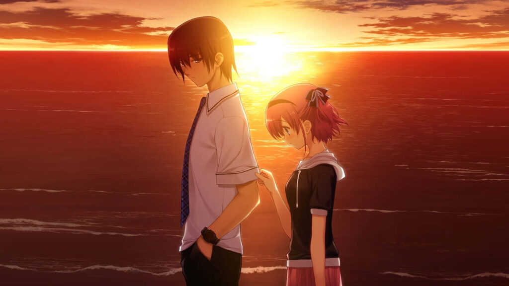 Starlit Affection: A Mesmerizing Anime Couple Embracing under the Night Sky Wallpaper