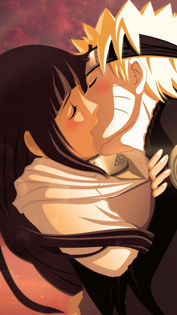 Soulful Embrace: Naruto and Hinata's Passionate Anime Kiss Wallpaper