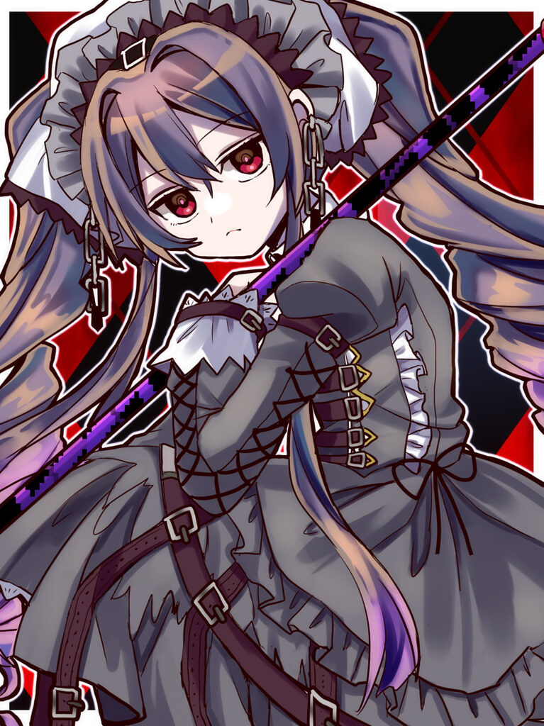 Anime Maid Girl in Intricate Outfit with Geometric Background Wallpaper
