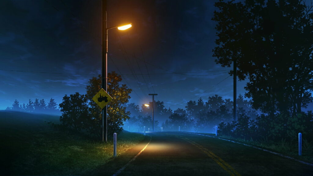 Anime Adventure: Nighttime Drive on Scenic Road - HD Wallpaper for a Stunning Original Background
