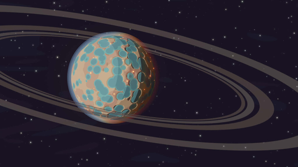 Anime-Style Ringed Planet Wall Art - Starry Space Background Wallpaper