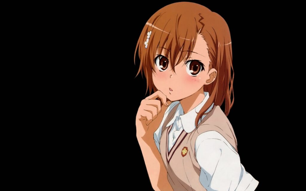 Anime School Girl Wallpaper: Thoughtful Expression & Simple Background