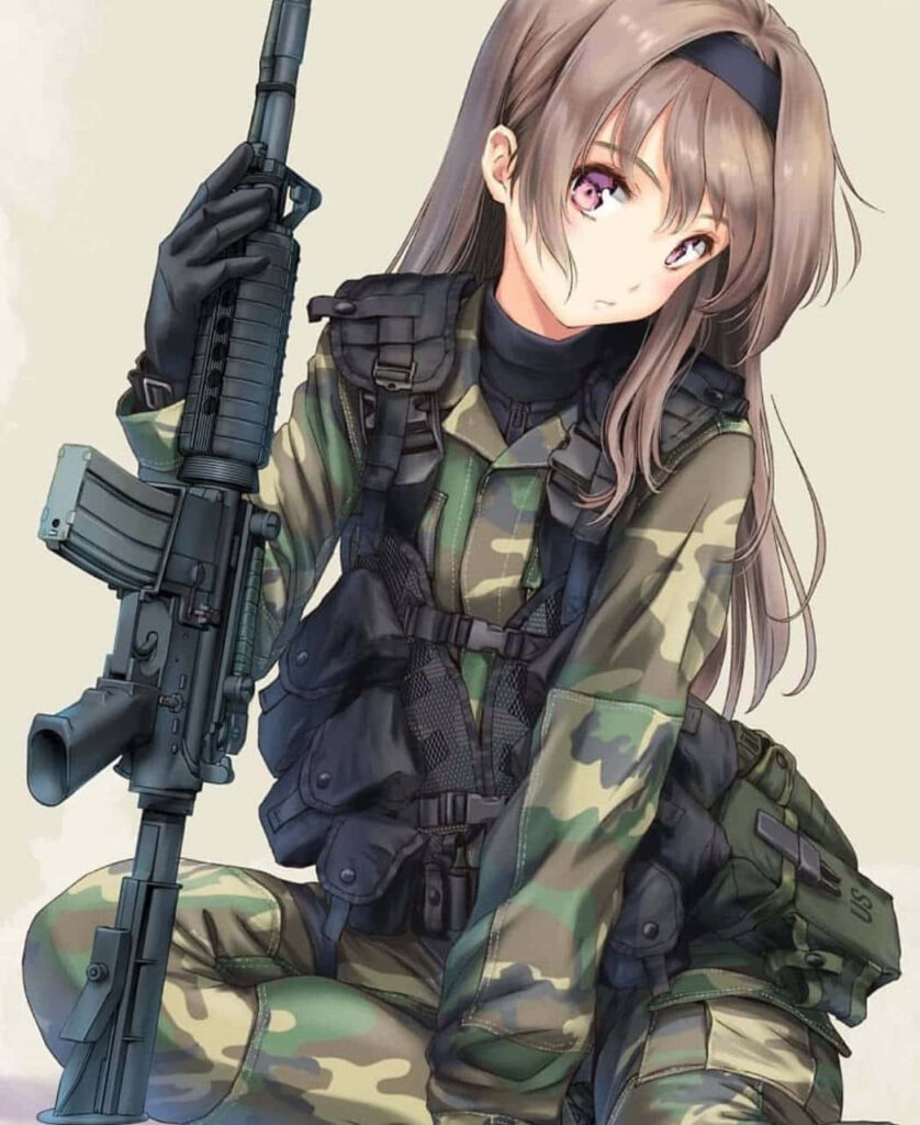 Anime Soldier Wallpaper: Strong Woman in Camouflage Gear & Rifle