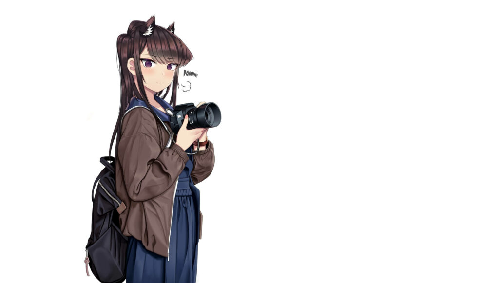 Anime Student with Camera: Dark Hair & School Uniform Wallpaper