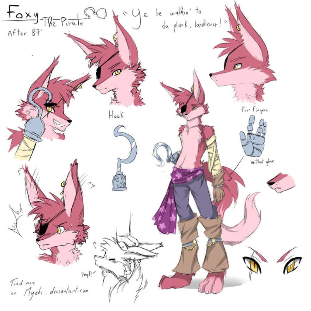 Anime style anthropomorphic Foxy the Pirate from Five Nights at Freddy's with eyepatch and hook Wallpaper