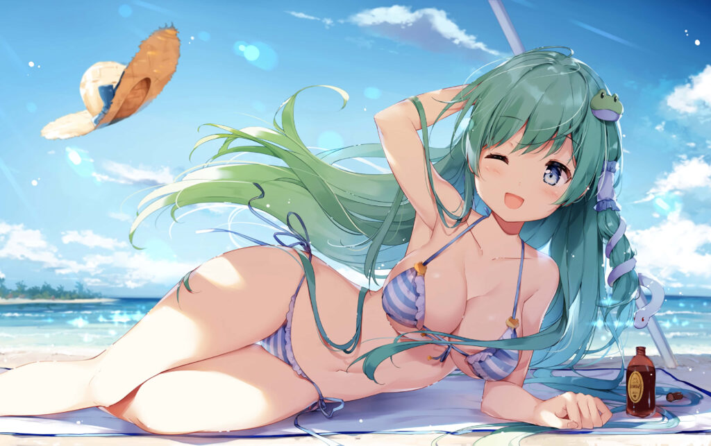 Vibrant Summer Beach Wallpaper: Anime Character Relaxing in Paradise