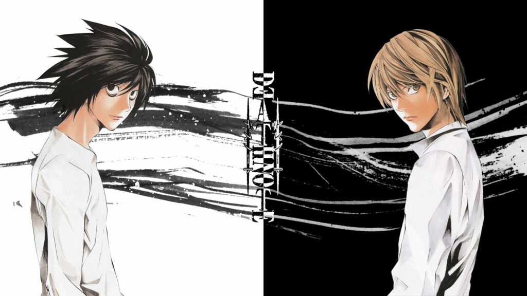 Enigmatic Battles: The Eternal Clash of L and Light Yagami Revealed in Stunning HD Anime Wallpaper
