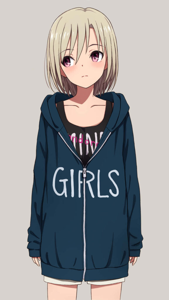 Anime Character in Oversized Hoodie with GIRLS Print - Casual Style Wallpaper