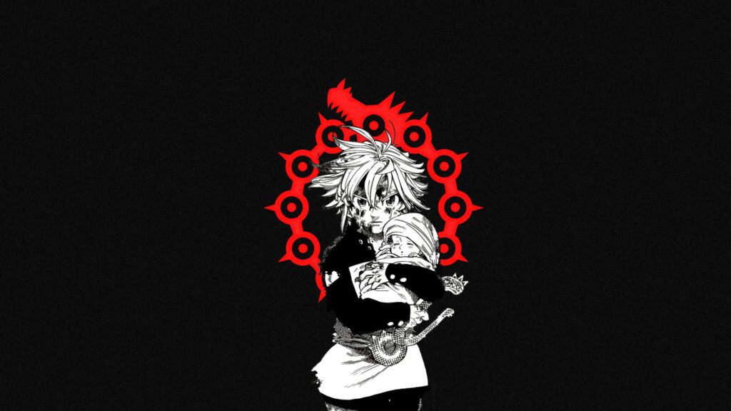 Anime Character with Baby on Bold Black Background with Red Accents Wallpaper