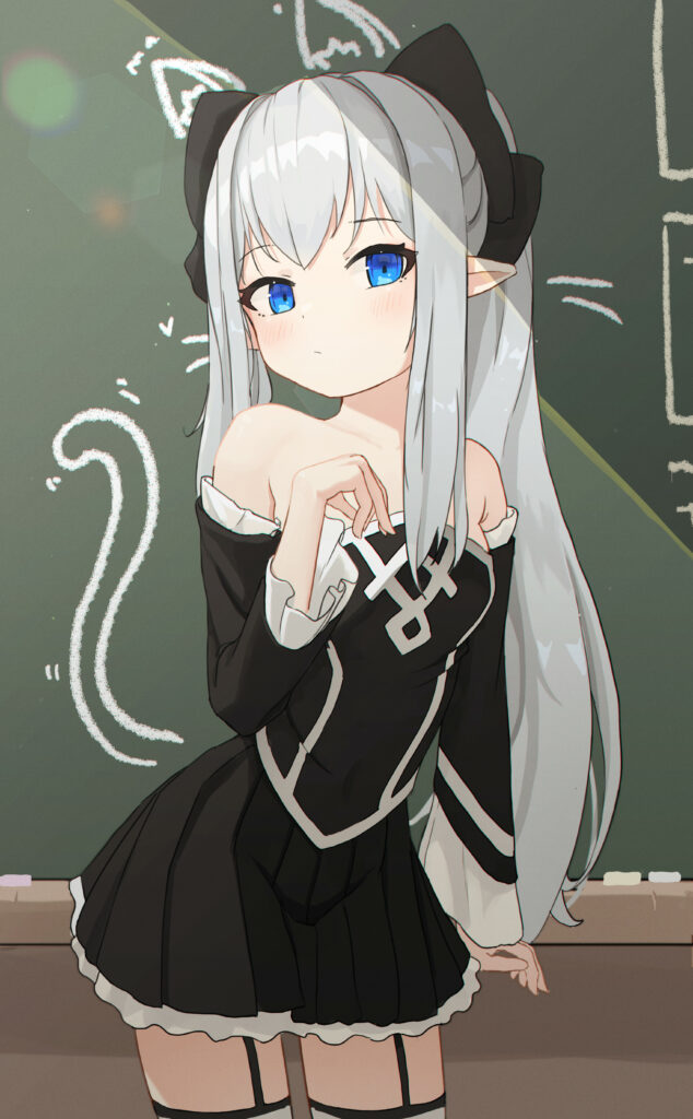 Anime Wallpaper: Elf Girl in Stylish School Uniform at Classroom