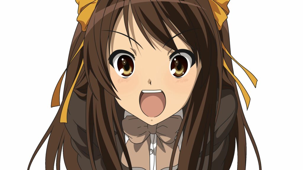 Anime Brunette Girl with Ribbon: Expressive Emotions Wallpaper