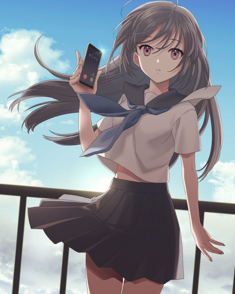 Anime Girl with Smartphone on Balcony - School Uniform Wallpaper