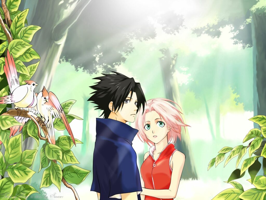 Anime Boy and Girl in Lush Forest - Tranquil Nature Wallpaper