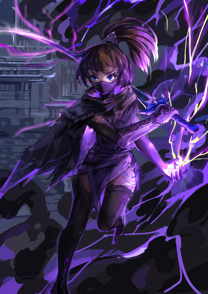 Anime Ninja Warrior Girl with Sword & Purple Energy Wallpaper