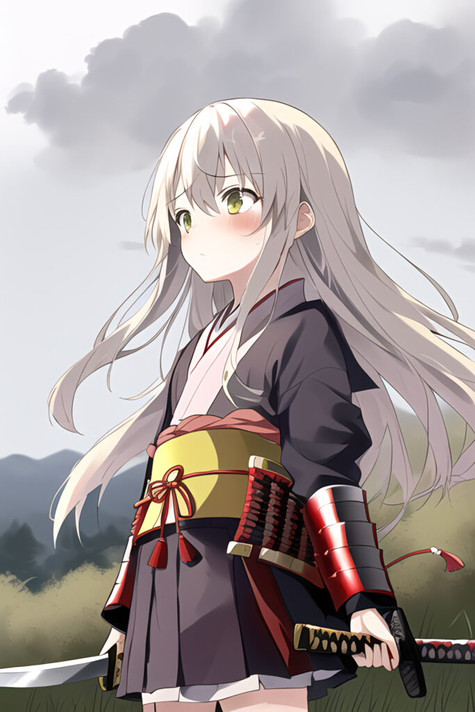 Anime Warrior Girl with Katana in Serene Nature Wallpaper