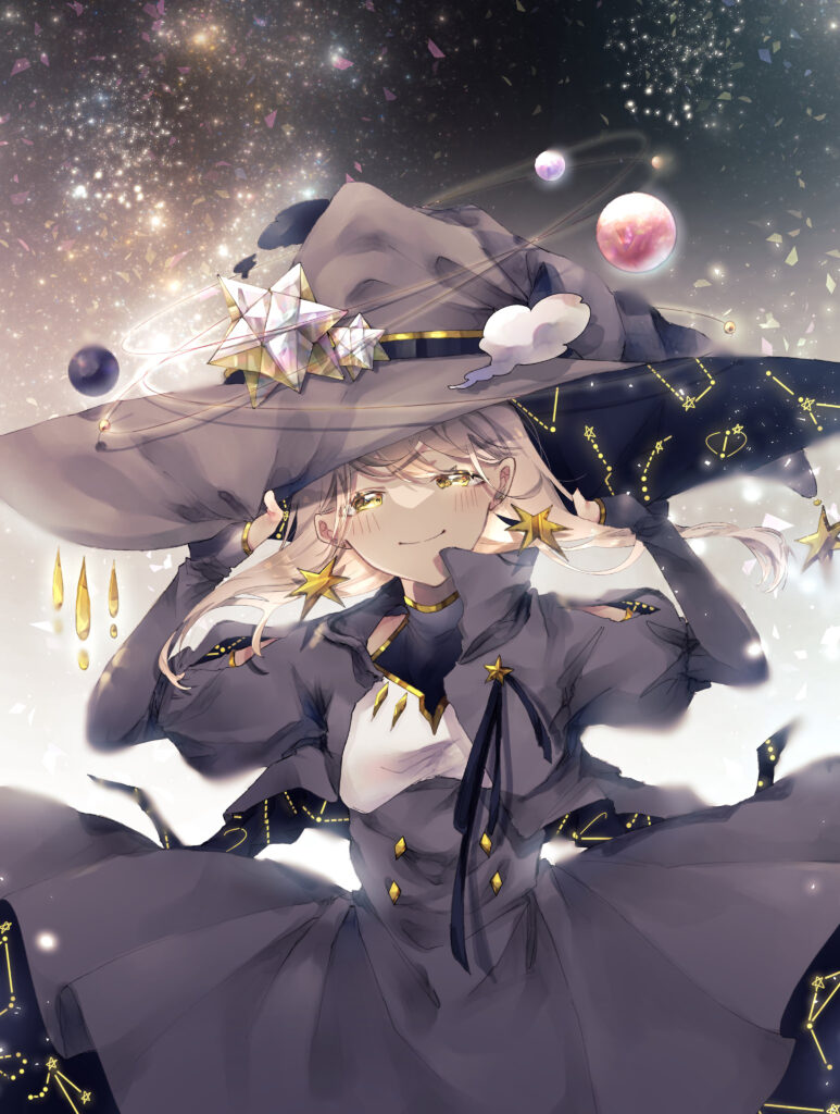 Anime Witch Girl Cosmic Wallpaper: Magic & Fantasy Background