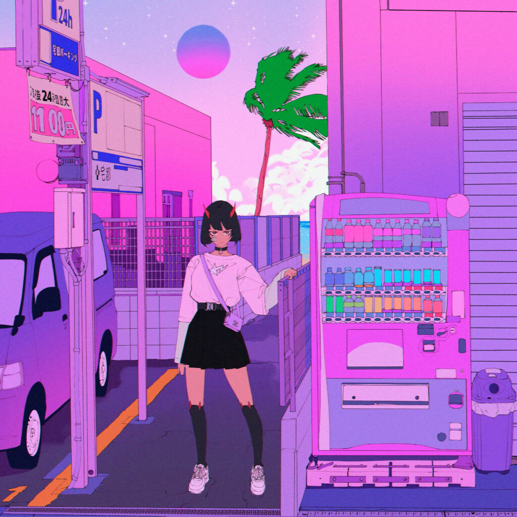 Anime-Inspired Girl by Pastel Vending Machine - Cyberpunk Wallpaper