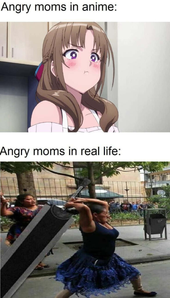 Funny Anime vs. Reality: Hilarious Mom Wallpaper Background
