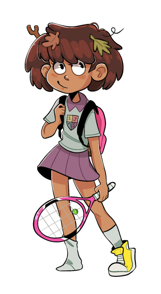 Anne from Amphibia in school uniform holding tennis racket adventurous fan art wallpaper