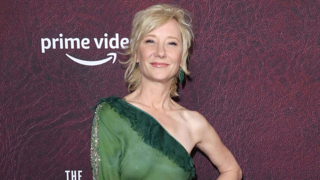 Anne Heche glamorous red carpet pose Amazon Prime Video backdrop celebrity event wallpaper