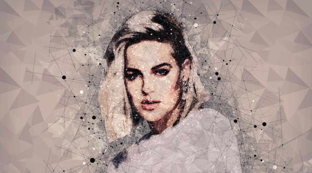 Anne Marie digital art wallpaper with modern geometric abstract background of lines and dots