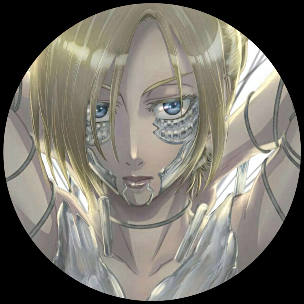 Annie Leonhart intense blue eyes armored face powerful anime wallpaper transformation background