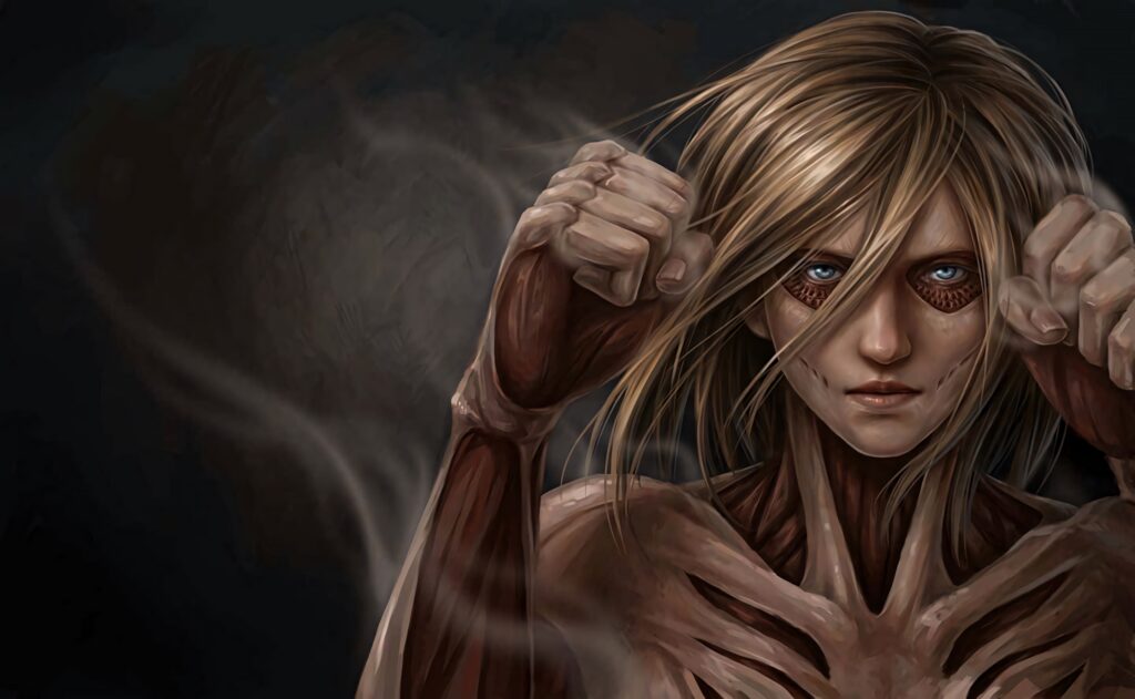 Annie Leonhart in partial titan form ready for combat Attack on Titan intense wallpaper