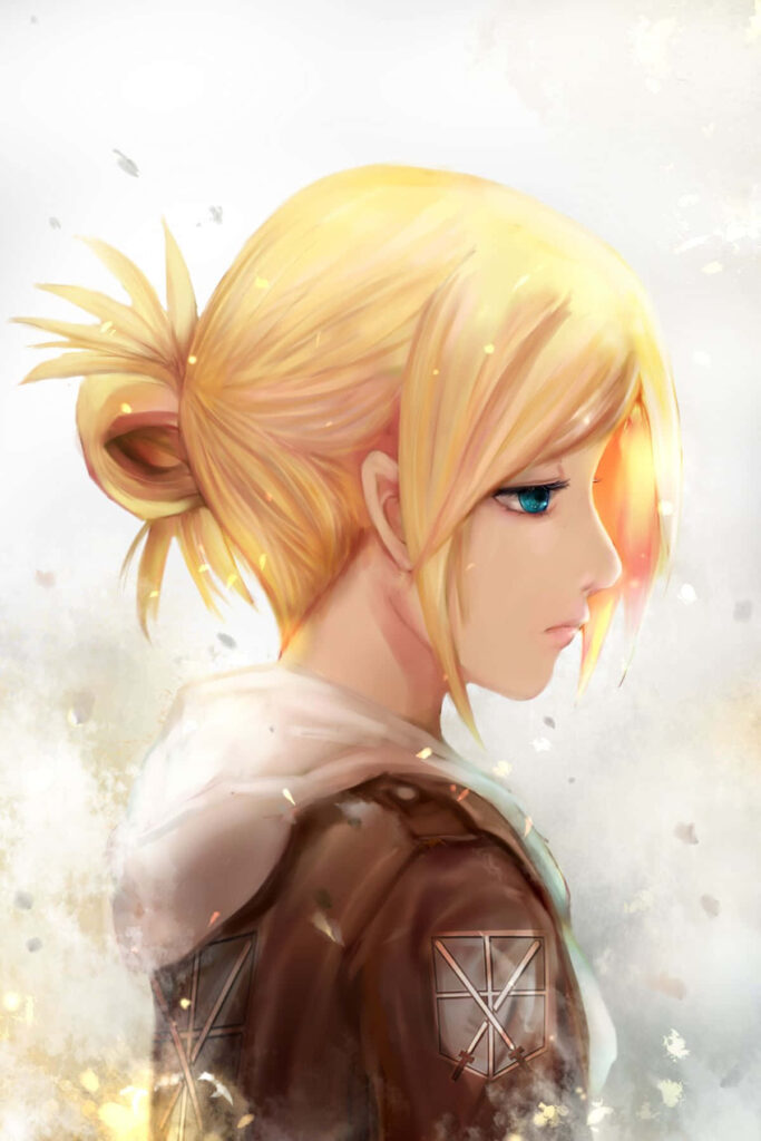Annie Leonhart in Survey Corps uniform with determined expression and blonde hair wallpaper background
