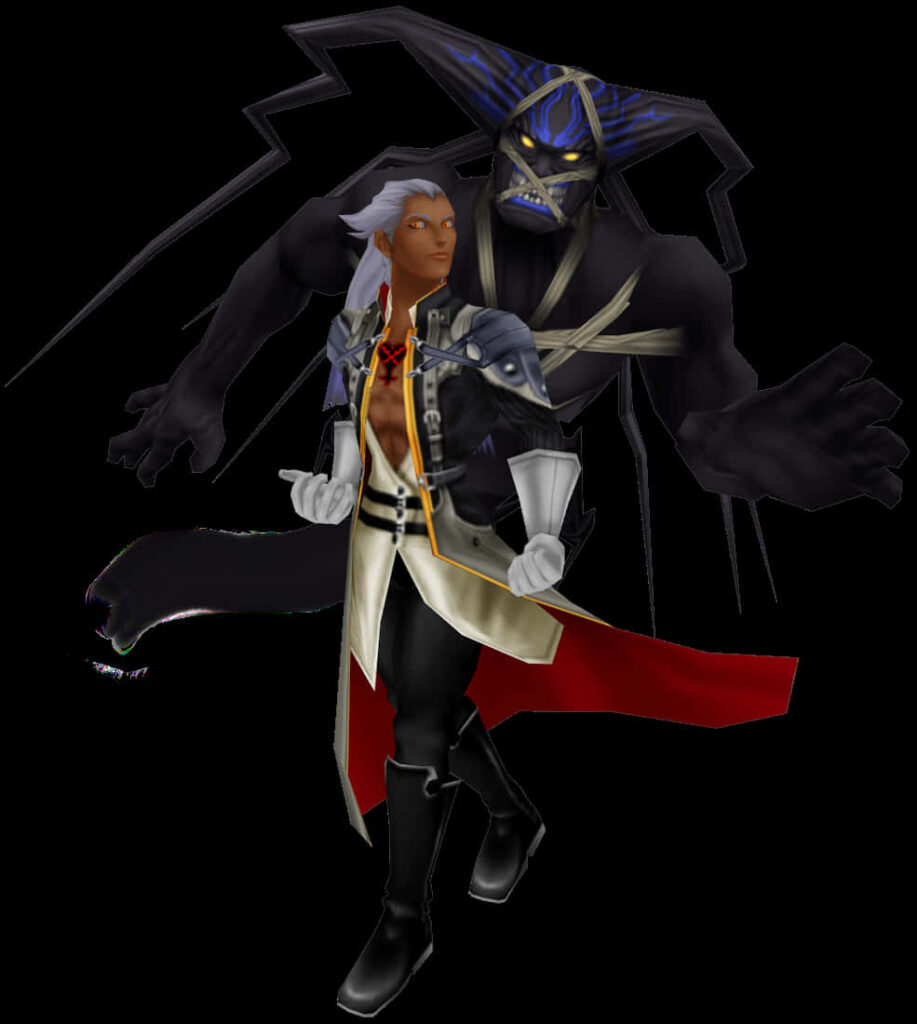 Ansem Seeker of Darkness with menacing shadow figure behind him dark power wallpaper background