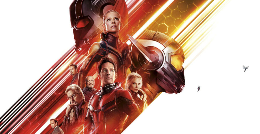 Ant Man and The Wasp wallpaper with iconic suits vibrant action lines and key Marvel characters
