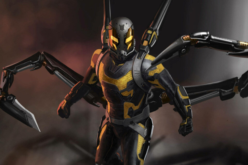 Ant-Man versus Yellowjacket intense superhero showdown wallpaper with dynamic action details